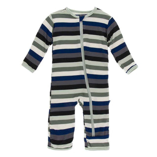 KicKee Pants Print Coverall with Zipper - Zoology Stripe