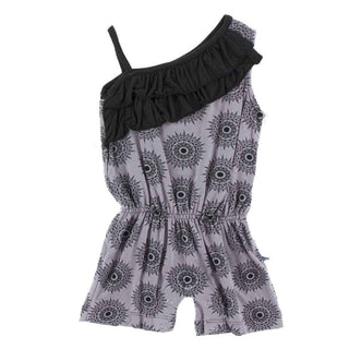 Print Bamboo Diagonal Ruffle Romper - Feather Mandala Baby One-Pieces