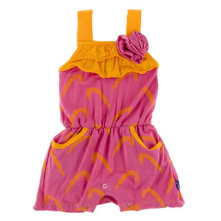 KicKee Pants Print Flower Romper with Pockets - Carnival Feathers