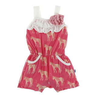 KicKee Pants Print Flower Romper with Pockets - Red Ginger Unicorns