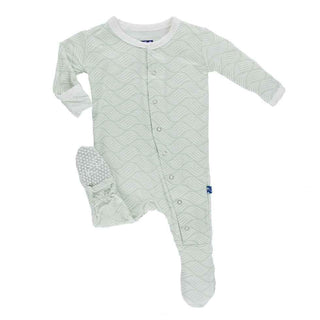 Print Bamboo Footie with Snaps - Aloe Water Lattice Baby & Toddler Sleepwear