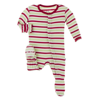KicKee Pants Print Footie with Snaps - 2020 Candy Cane Stripe