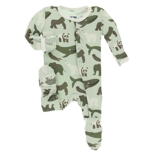 KicKee Pants Print Footie with Snaps - Aloe Endangered Animals