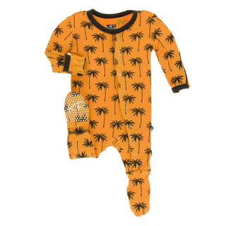KicKee Pants Print Footie with Snaps - Apricot Palm Trees