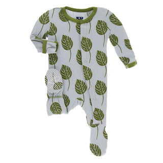 KicKee Pants Print Footie with Snaps - Dew Philodendron