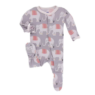 KicKee Pants Print Footie with Snaps - Feather Indian Elephant