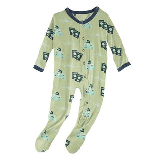 KicKee Pants Print Footie with Snaps - Field Green Travel Guide