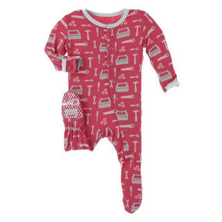 KicKee Pants Print Footie with Snaps - Flag Red Construction
