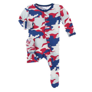 KicKee Pants Print Footie with Snaps - Flag Red Military