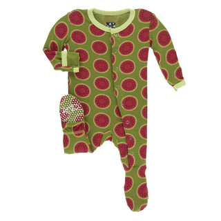 KicKee Pants Print Footie with Snaps - Grasshopper Watermelon