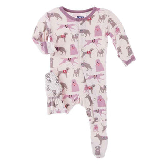 KicKee Pants Print Footie with Snaps - Macaroon Canine First Responders