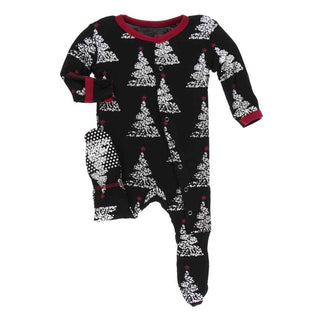 KicKee Pants Print Footie with Snaps - Midnight Foil Tree