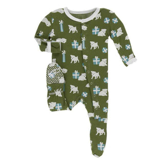 KicKee Pants Print Footie with Snaps - Moss Puppies and Presents