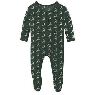 Print Bamboo Footie with Snaps - Mountain View Reindeer KicKee Pants Size: Newborn