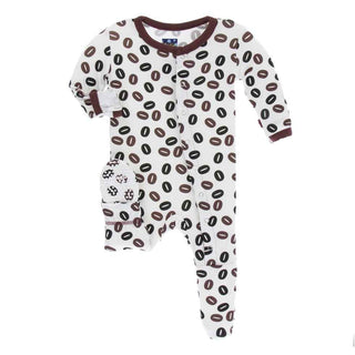 KicKee Pants Print Footie with Snaps - Natural Coffee Beans