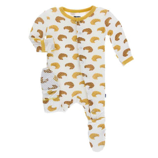 KicKee Pants Print Footie with Snaps - Natural Croissants