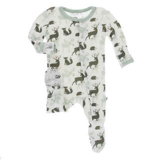 KicKee Pants Print Footie with Snaps - Natural Forest Animals