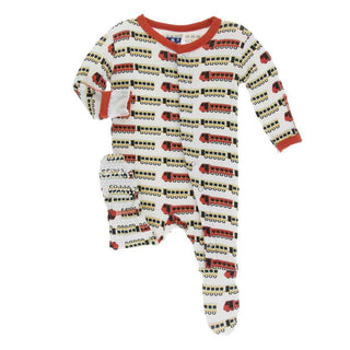 KicKee Pants Print Footie with Snaps - Natural Indian Train