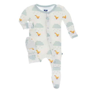 KicKee Pants Print Footie with Snaps - Natural Puddle Duck