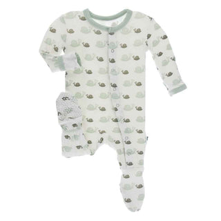 KicKee Pants Print Footie with Snaps - Natural Snails