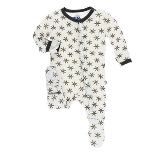 KicKee Pants Print Footie with Snaps - Natural Star Anise