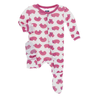 KicKee Pants Print Footie with Snaps - Natural Wombat