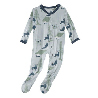 KicKee Pants Print Footie with Snaps - Pearl Blue Wilderness Guide