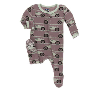 KicKee Pants Print Footie with Snaps - Raisin Tractor and Grass