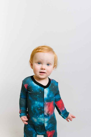 KicKee Pants Print Footie with Snaps - Red Ginger Galaxy