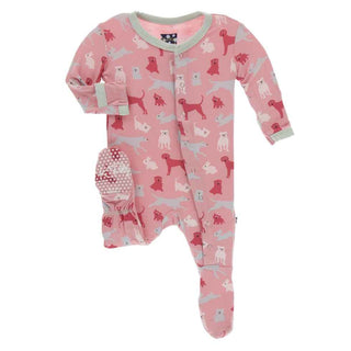 KicKee Pants Print Footie with Snaps - Strawberry Domestic Animals