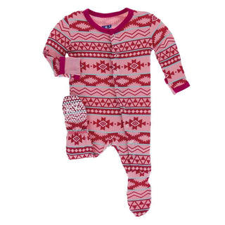 KicKee Pants Print Footie with Snaps - Strawberry Mayan Pattern