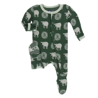 KicKee Pants Print Footie with Snaps - Topiary Tuscan Sheep