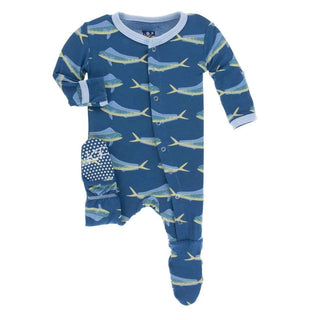 KicKee Pants Print Footie with Snaps - Twilight Dolphin Fish
