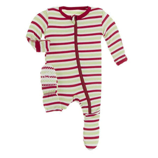 KicKee Pants Print Footie with Zipper - 2020 Candy Cane Stripe