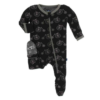 KicKee Pants Print Footie with Zipper - Boy Midnight Bikes