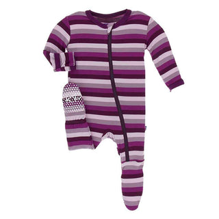 Print Bamboo Footie with Zipper - Coral Stripe Baby & Toddler Sleepwear