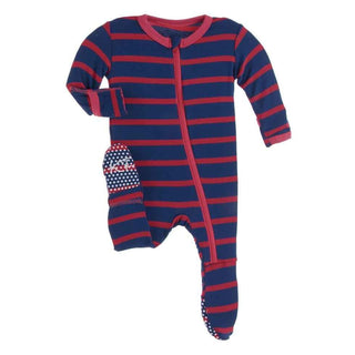 Print Footie with Zipper - Everyday Heroes Navy Stripe Baby & Toddler Sleepwear