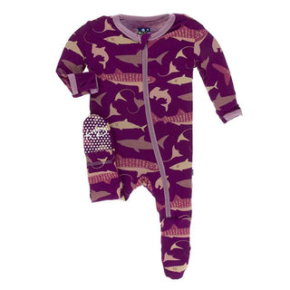 KicKee Pants Print Footie with Zipper - Melody Sharks