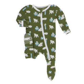 KicKee Pants Print Footie with Zipper - Moss Puppies and Presents