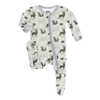 KicKee Pants Print Footie with Zipper - Natural Forest Animals