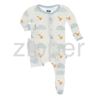 KicKee Pants Print Footie with Zipper - Natural Puddle Duck