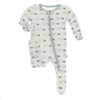 KicKee Pants Print Footie with Zipper - Natural Snails
