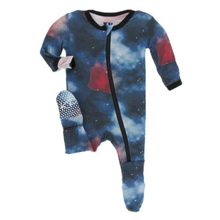 KicKee Pants Print Footie with Zipper - Red Ginger Galaxy