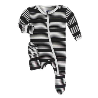 KicKee Pants Print Footie with Zipper - Zebra Agriculture Stripe