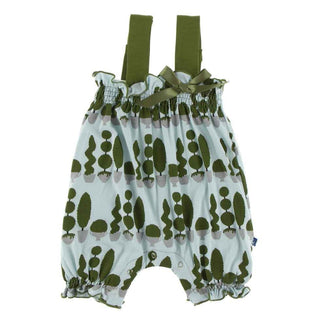 KicKee Pants Print Gathered Romper with Bow - Spring Sky Villa Garden
