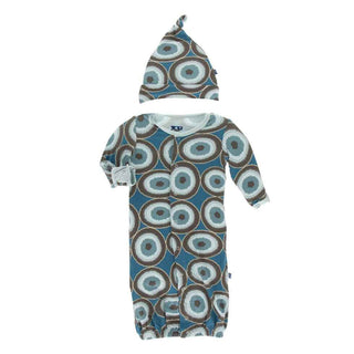 KicKee Pants Print Gown Converter and Knot Hat Set - Heritage Blue Agate Slices