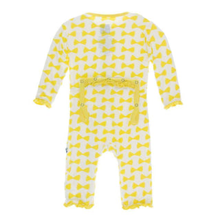 KicKee Pants Print Layette Classic Ruffle Coverall with Snaps - Natural Farfalle