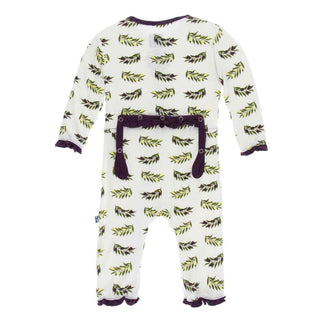 KicKee Pants Print Layette Classic Ruffle Coverall with Snaps - Natural Olive Branch