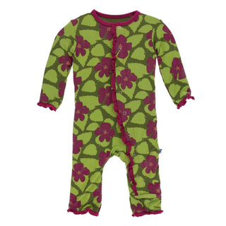 KicKee Pants Print Layette Classic Ruffle Coverall with Snaps - Pesto Hibiscus