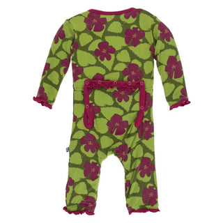 KicKee Pants Print Layette Classic Ruffle Coverall with Snaps - Pesto Hibiscus